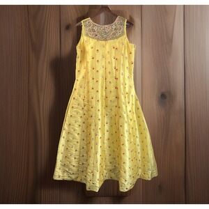 Indian Dress XL Yellow‎ Embroidered Embellished Beaded Full Skirt Fancy Elegant